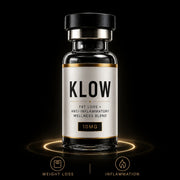 KLOW supplement bottle on a black background